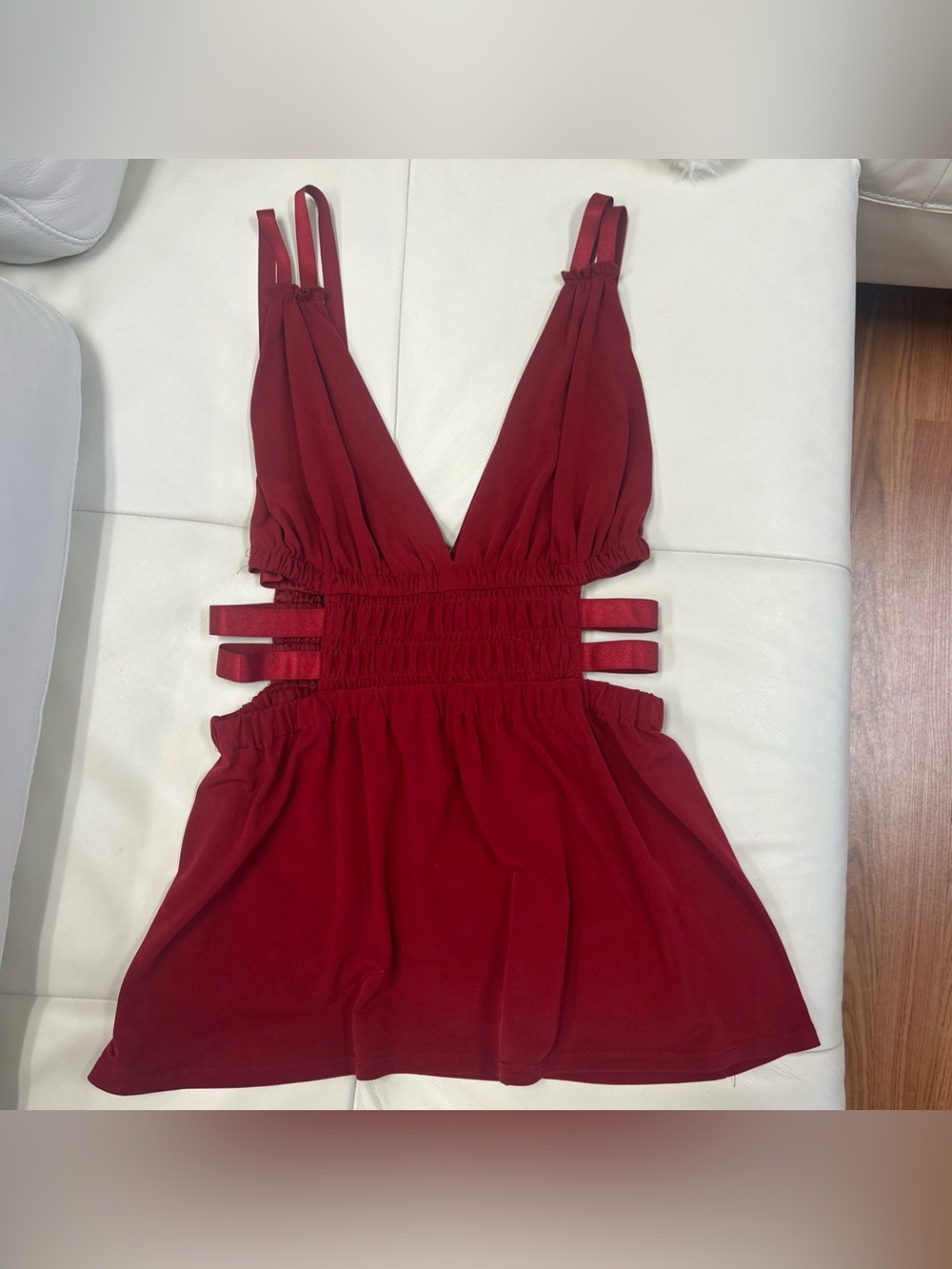 Express Plunge Neck Strappy Red Peplum Blouse Size Small